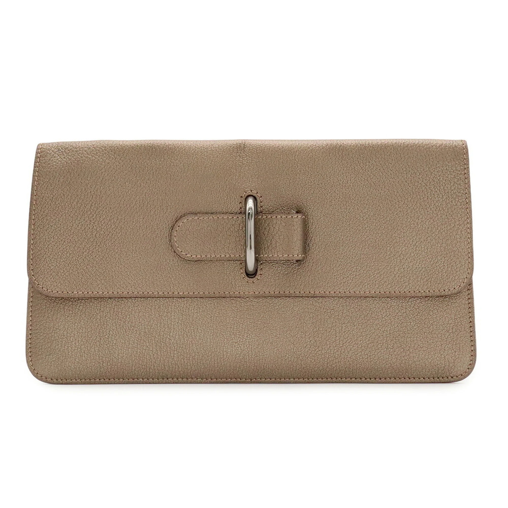 HERMES Chaine d'Ancre Clutch Bag (Second Bag) - Chevre Metallic Leather, Khak...
